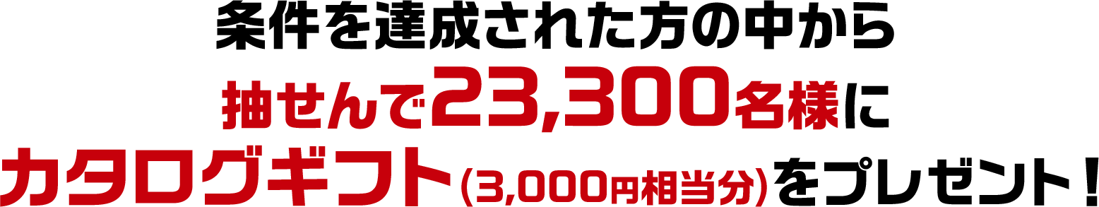 条件を達成された方の中から抽せんで23,300名様にカタログギフト(3,000円相当分)をプレゼント!