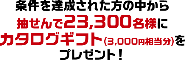条件を達成された方の中から抽せんで23,300名様にカタログギフト(3,000円相当分)をプレゼント!